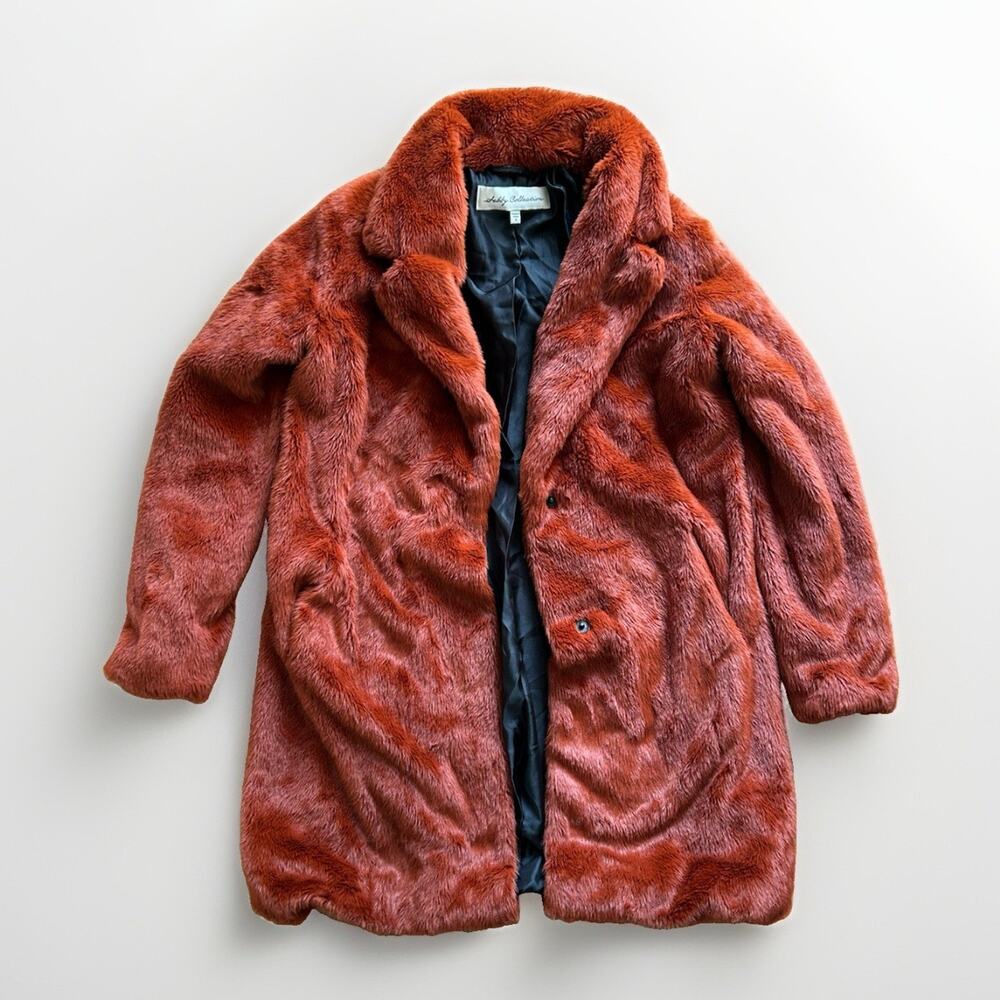 Sebby Collection Faux Fur Coat Jacket Women's Sz S Burnt Orange Fall Cozy Plush - Picture 9 of 12